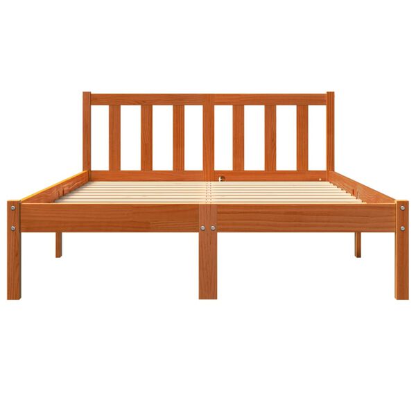 vidaXL Estructura de cama sin colch&oacute;n madera maciza marr&oacute;n 135x190 cm