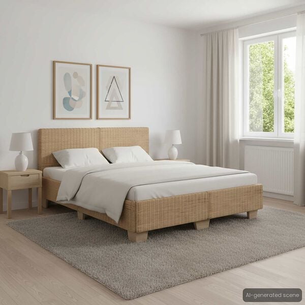 vidaXL Cama con cabecero sin colchón ratán auténtico 140x200 cm