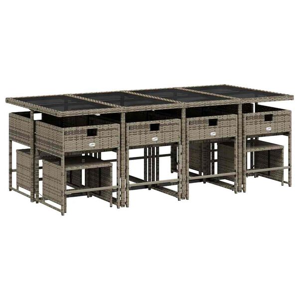 vidaXL Set comedor de jard&iacute;n con cojines 13 pzas rat&aacute;n sint&eacute;tico gris