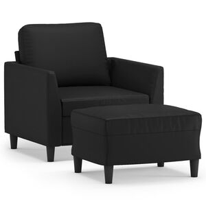 vidaXL Sill&oacute;n con taburete cuero sint&eacute;tico negro 60 cm