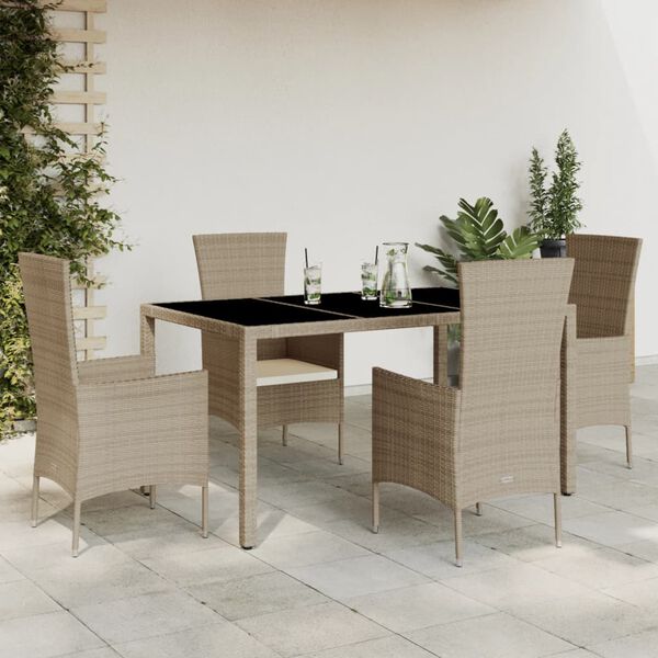 vidaXL Set comedor de jard&iacute;n 5 pzas con cojines rat&aacute;n sint&eacute;tico beige