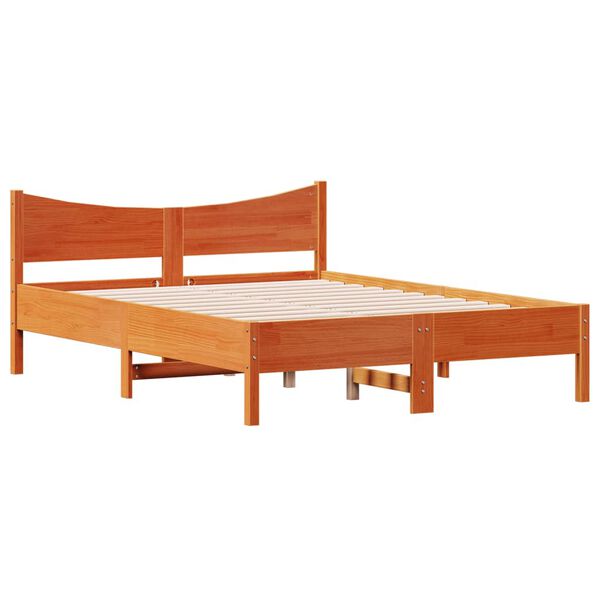 vidaXL Cama sin colch&oacute;n madera maciza de pino marr&oacute;n cera 140x190 cm