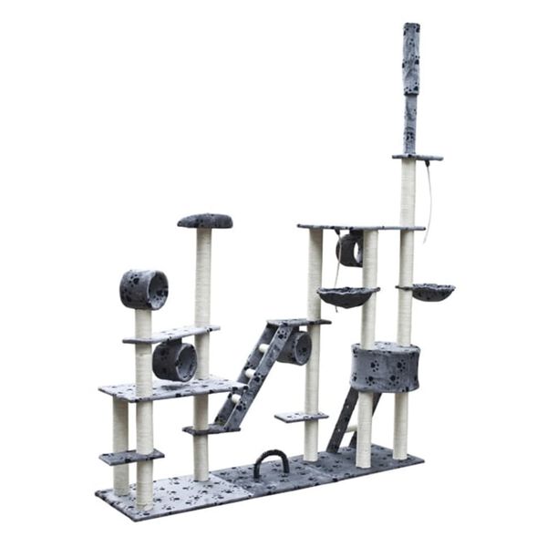 vidaXL Poste rascador de gatos Deluxe con huellas patas gris 230-260cm
