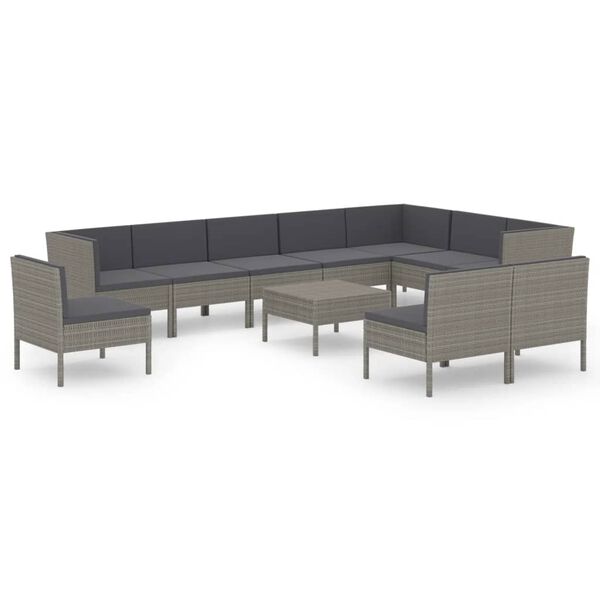 vidaXL Set de muebles de jardín 11 pzas y cojines ratán sintético gris