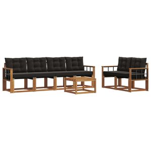 vidaXL Conjunto de sof&aacute;s de exterior con coj&iacute;n 7 pcs Natural y negro