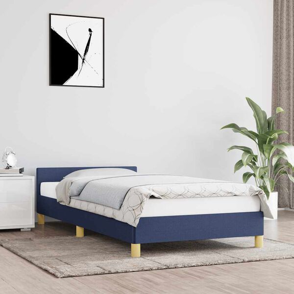 vidaXL Estructura de cama con cabecero sin colchón tela azul 100x200cm