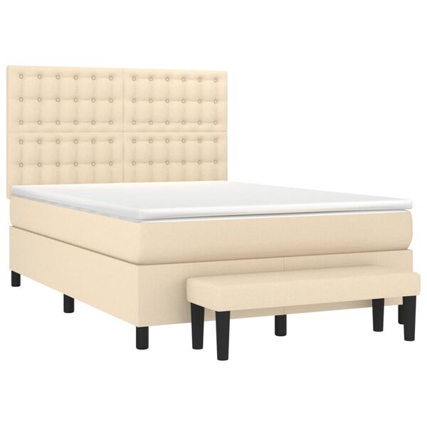vidaXL Cama box spring con colch&oacute;n tela color crema 140x190 cm