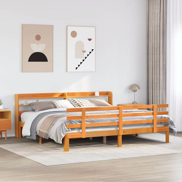 vidaXL Estructura cama con cabecero madera pino marr&oacute;n cera 180x200 cm