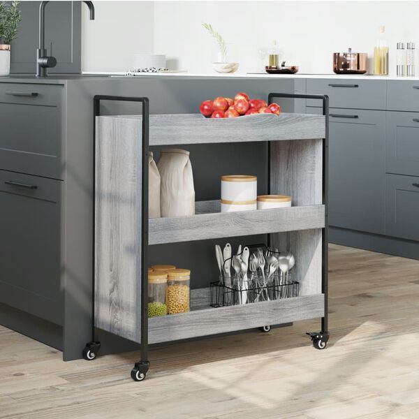 vidaXL Carrito de cocina madera de ingenier&iacute;a gris Sonoma 70x30x82 cm