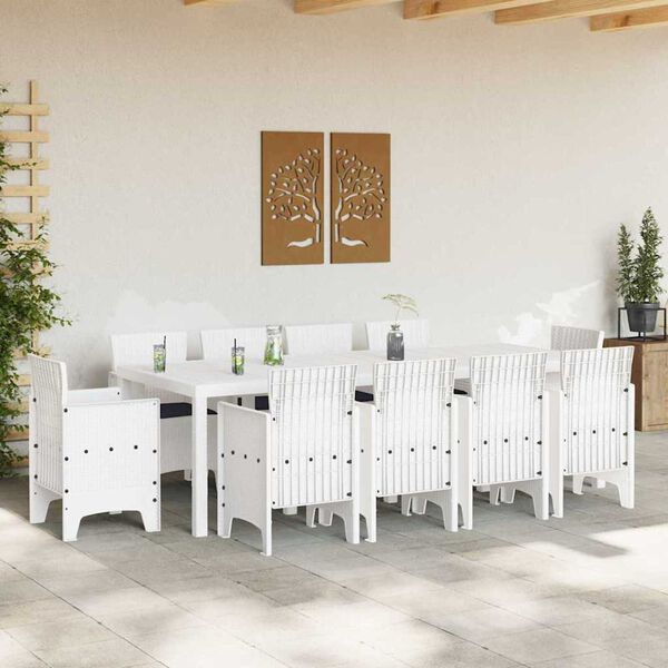 vidaXL Conjunto de Comedor de Jardín 11 pcs Blanco Ratan Polt