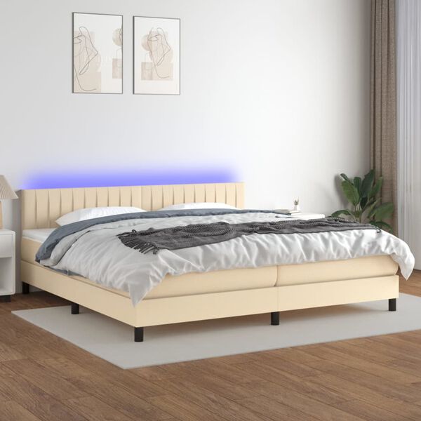 vidaXL Cama box spring colch&oacute;n y luces LED tela crema 200x200 cm
