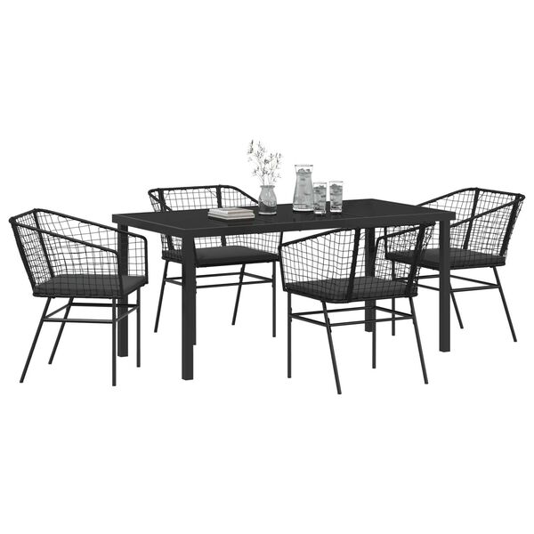 vidaXL Conjunto de Comedor de Jard&iacute;n 5 pcs Negro rat&aacute;n sint&eacute;tico