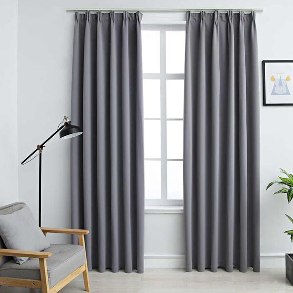 vidaXL Cortinas opacas con ganchos 2 piezas gris 140x245 cm