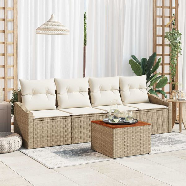 vidaXL Conjunto de sofás de jardín 5 pcs Beige ratán sintético