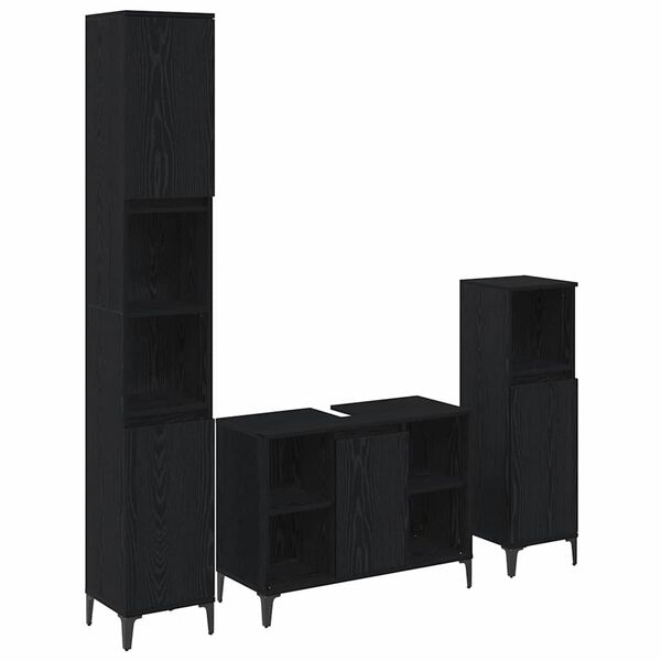 vidaXL Juego de muebles de ba&ntilde;o 3 pcs Roble negro Madera contrachapada