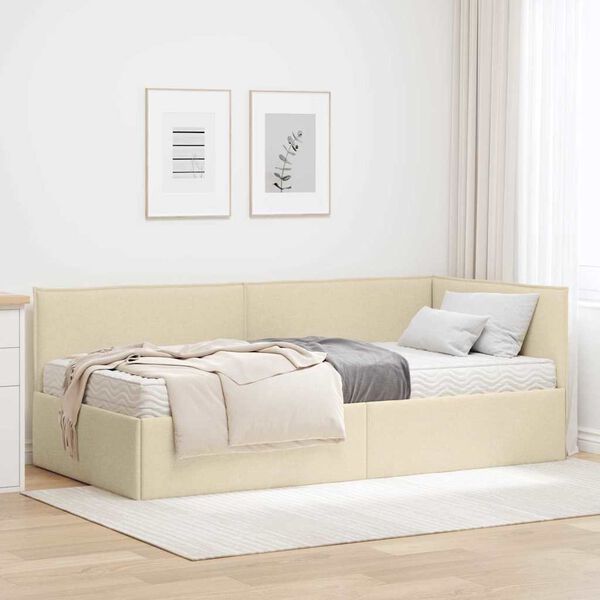 vidaXL Estructura de Cama Esquina con Colch&oacute;n 2 pcs Crema Terciopelo