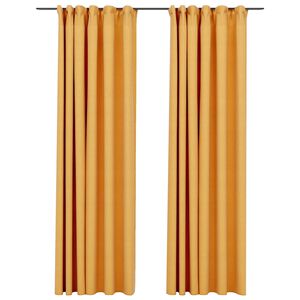 vidaXL Cortinas opacas ganchos look de lino 2 pzas amarillo 140x245 cm
