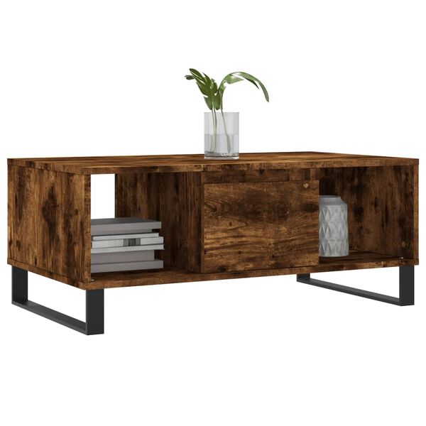vidaXL Mesa de centro madera contrachapada roble ahumado 90x50x36,5 cm
