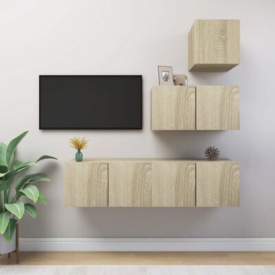 vidaXL Set muebles de salón TV 4 piezas madera ingeniería roble Sonoma