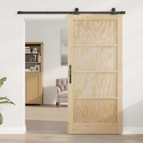 vidaXL Puerta Corredera Natural y negro 93 x 202 cm