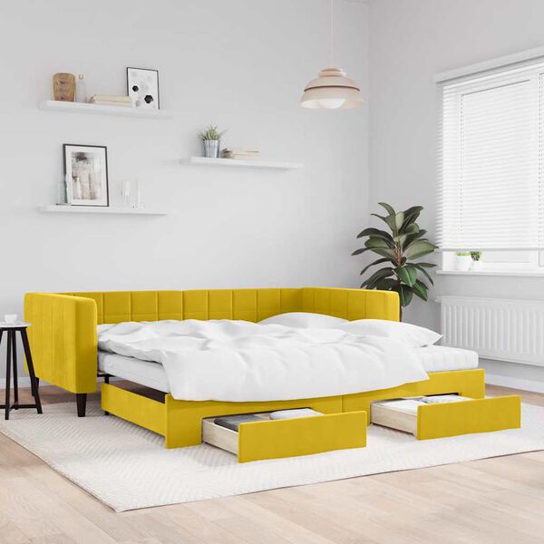 vidaXL Sof&aacute; cama nido con cajones terciopelo amarillo 100x200 cm