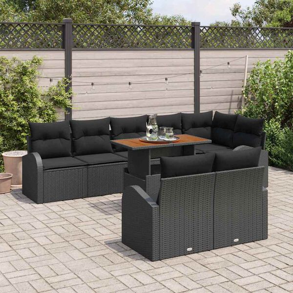 vidaXL Conjunto de sof&aacute; de jard&iacute;n 9 pcs Negro Polirat&aacute;n