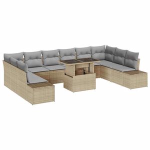 vidaXL Conjunto de sof&aacute; de jard&iacute;n 11 pcs Beige Polirat&aacute;n