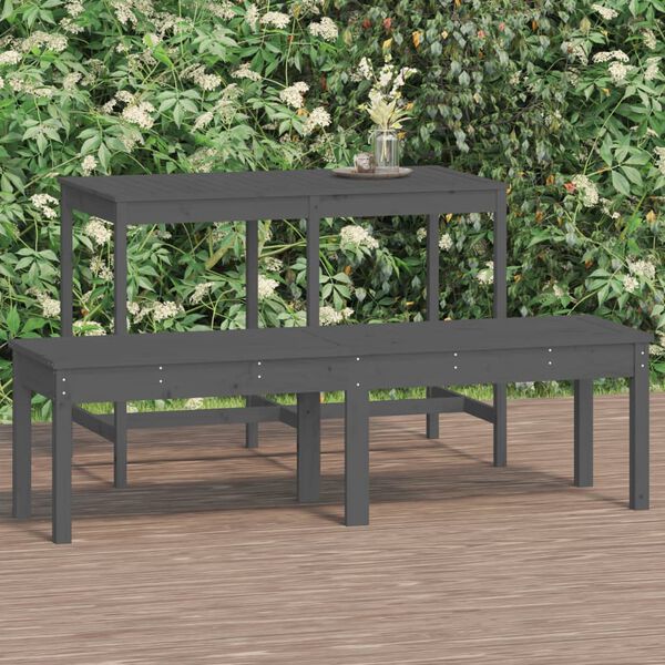 vidaXL Banco jardín de 2 plazas madera maciza pino gris 159,5x44x45 cm