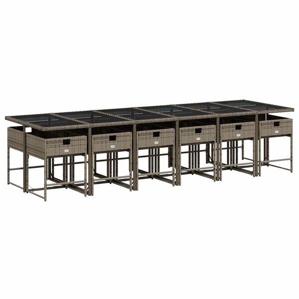 vidaXL Set comedor de jard&iacute;n con cojines 13 pzas rat&aacute;n sint&eacute;tico gris