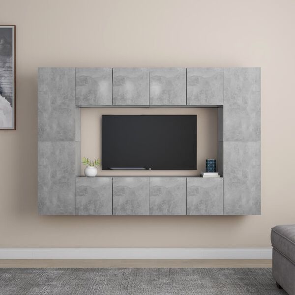 vidaXL Set de muebles de sal&oacute;n 8 pzas madera ingenier&iacute;a gris hormig&oacute;n