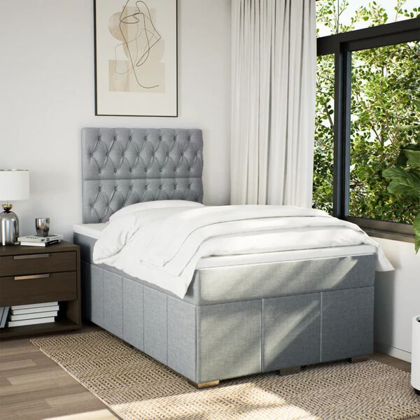 vidaXL Cama box spring con colch&oacute;n tela gris claro 120x190 cm
