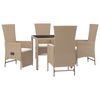 vidaXL Set comedor de jard&iacute;n 5 pzas con cojines rat&aacute;n sint&eacute;tico beige