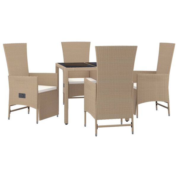vidaXL Set comedor de jard&iacute;n 5 pzas con cojines rat&aacute;n sint&eacute;tico beige