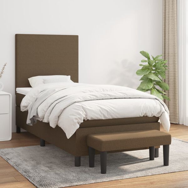 vidaXL Cama box spring con colch&oacute;n tela marr&oacute;n oscuro 80x200 cm