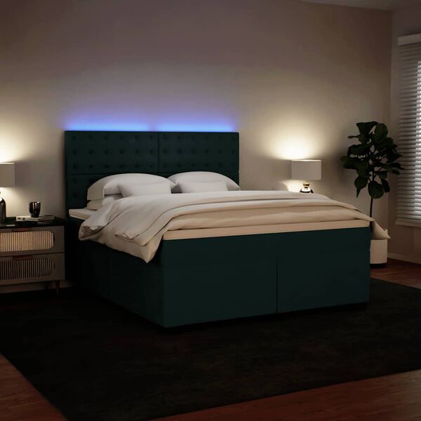 vidaXL Cama box spring con colch&oacute;n terciopelo verde oscuro 180x200 cm