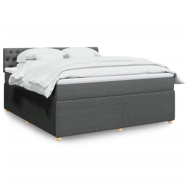 vidaXL Cama box spring con colch&oacute;n tela gris oscuro 180x200 cm