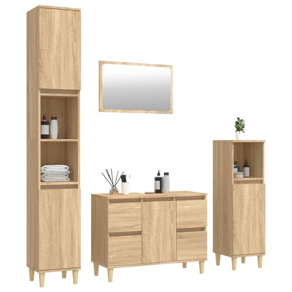 vidaXL Juego de muebles de ba&ntilde;o 4 pzas contrachapada roble Sonoma