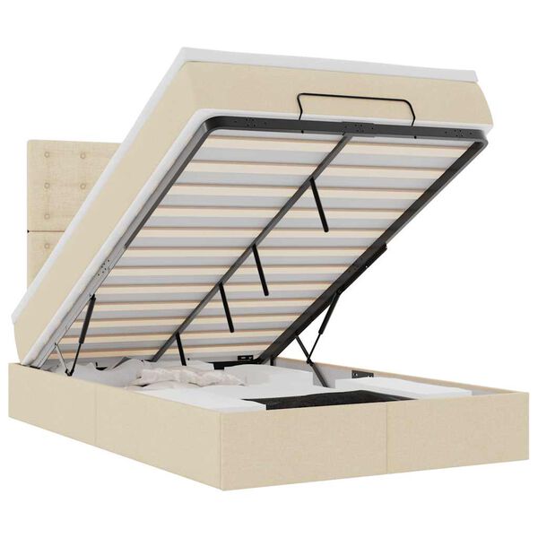 vidaXL Estructura de cama otomana con colch&oacute;n tela crema 120x200 cm