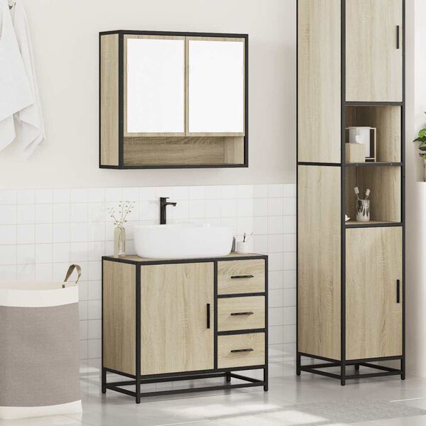 vidaXL Set de muebles de baño 2 pzas madera contrachapada roble Sonoma