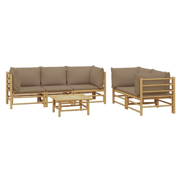 vidaXL Set de muebles de jard&iacute;n 6 piezas bamb&uacute; con cojines gris taup&eacute;