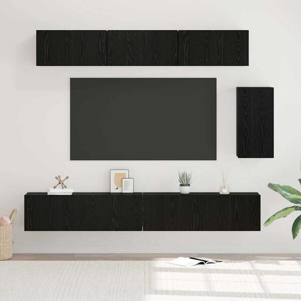 vidaXL Conjunto de mueble de TV 6 pcs Roble Negro Madera de ingeniería