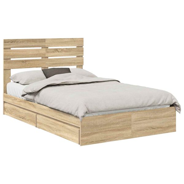 vidaXL Cama con almacenamiento con cabecera Roble Sonoma 135 x 190 cm
