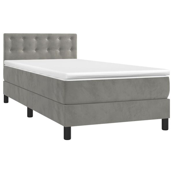 vidaXL Cama box spring colch&oacute;n y LED terciopelo gris claro 90x200 cm
