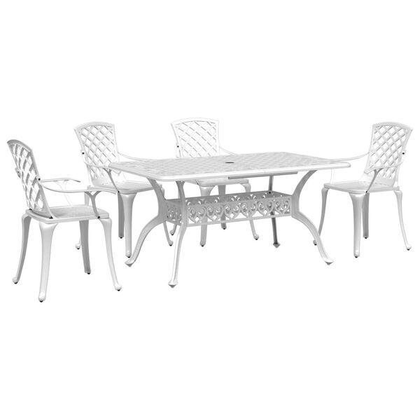 vidaXL Juego de comedor de jardín 5 piezas aluminio fundido blanco