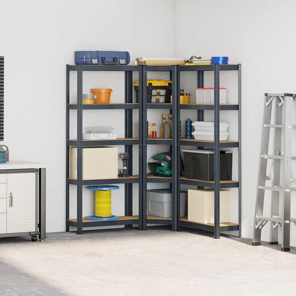 vidaXL Juego 3 estantes 5 niveles acero antracita y madera industrial