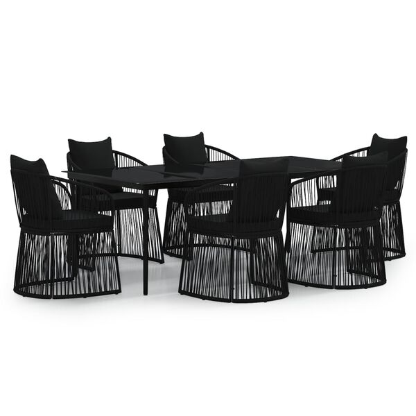 vidaXL Juego de comedor de jardín 7 piezas con cojines negro
