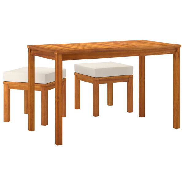 vidaXL Set de comedor para jardín 3 piezas con cojines madera acacia