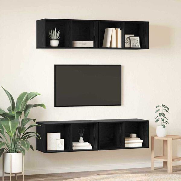 vidaXL Conjunto de mueble de TV 4 pcs Roble Negro 37 x 37 x 72 cm
