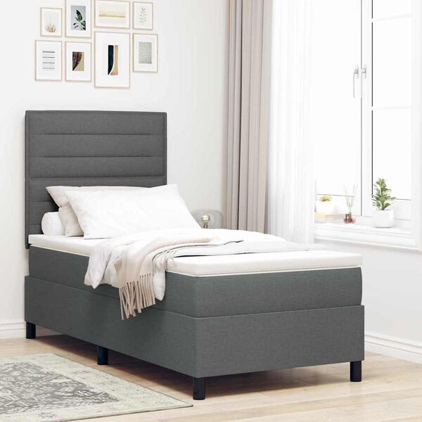 vidaXL Cama tipo Box Spring con colch&oacute;n Gris oscuro 100 x 200 cm tela