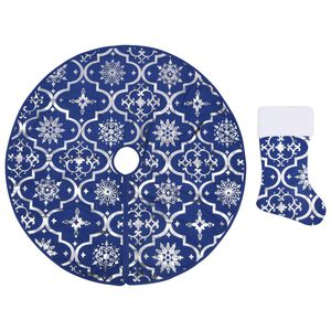 vidaXL Falda del &aacute;rbol de Navidad de lujo con calcet&iacute;n tela azul 90 cm